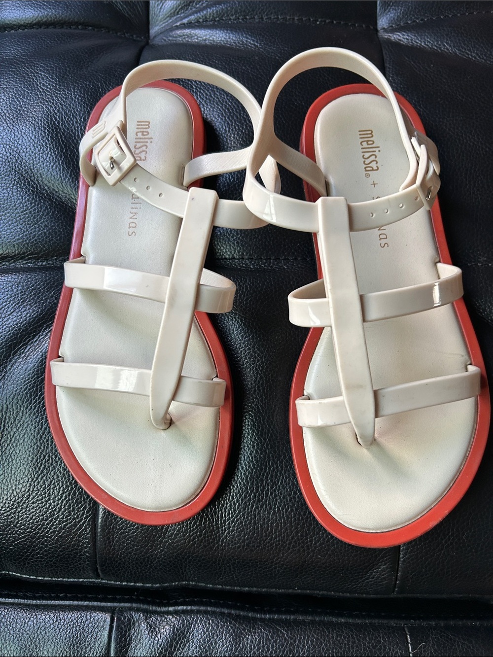 Ipanema Women’s Cream T-Strap Sandals with Red Trim